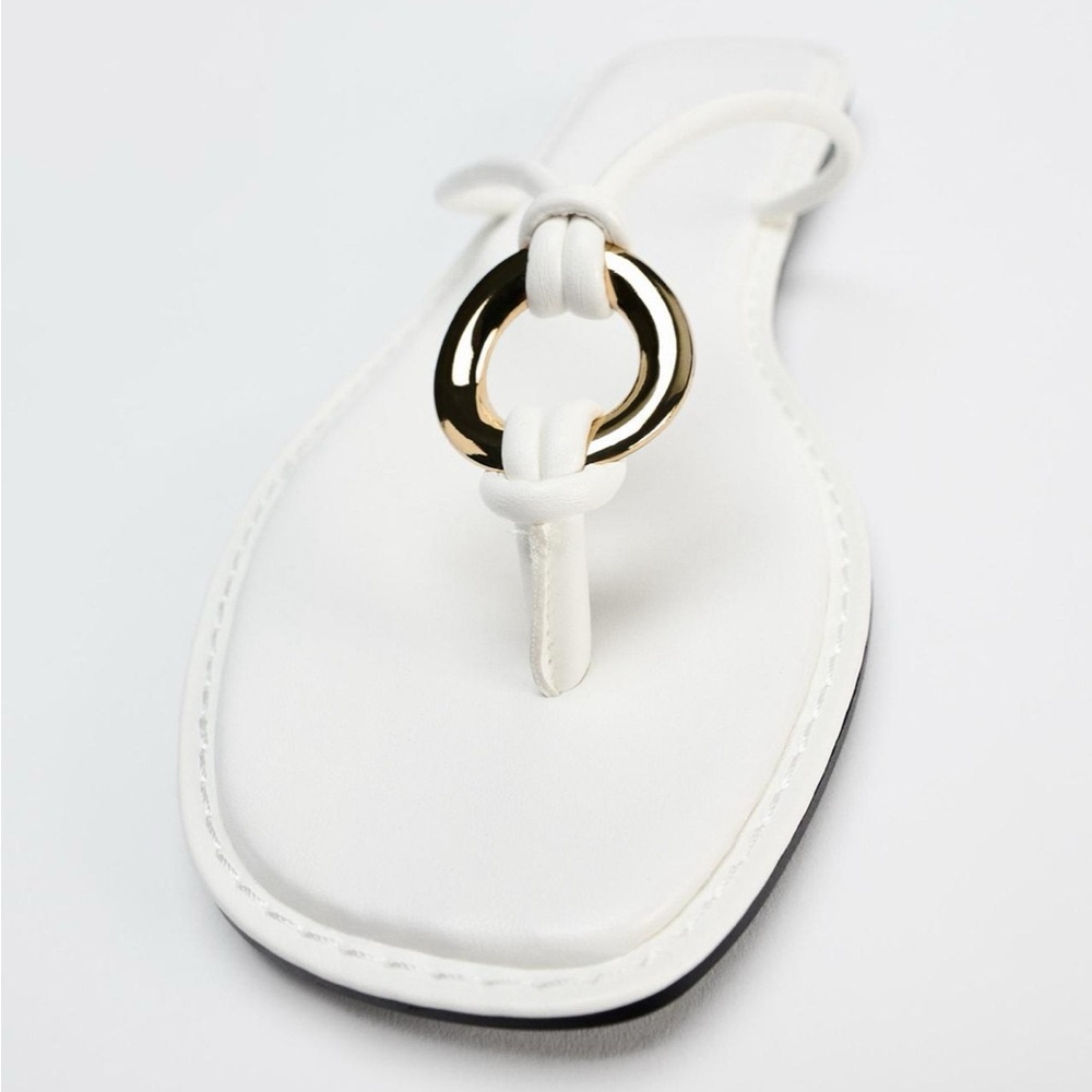 Zara embellished white sandals with gold detail - size 6.5